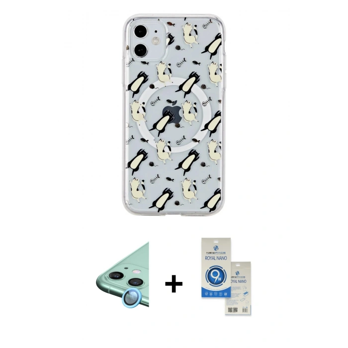 MARSİLYAN™- iPhone 11 Kılıf Pusula Form - Şeffaf Royal Nano Ekran Koruyucu + Raze Metal Kamera Lens - MI