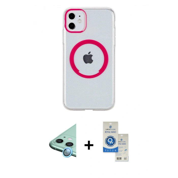MARSİLYAN™- iPhone 11 Kılıf Pusula Form - Şeffaf Royal Nano Ekran Koruyucu + Raze Metal Kamera Lens - MI