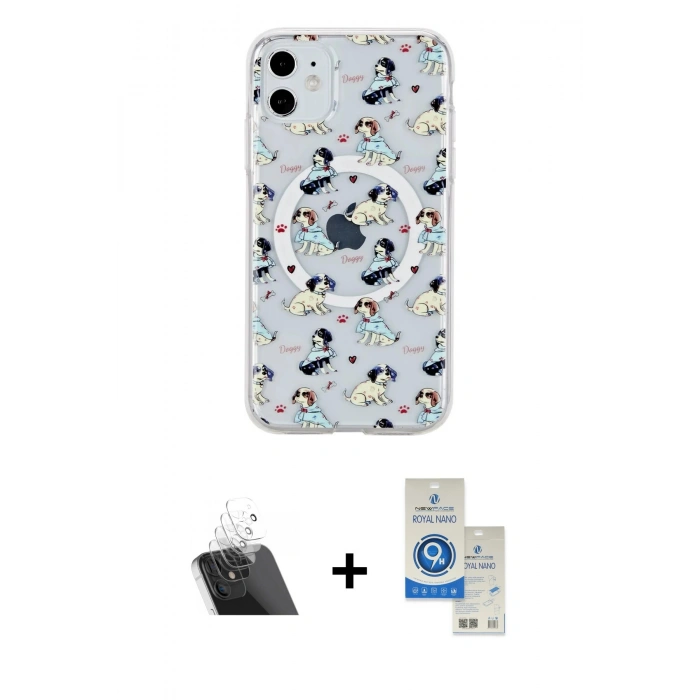 MARSİLYAN™- iPhone 11 Kılıf Pusula Form - Şeffaf Royal Nano Ekran Koruyucu + Şeffaf Kamera Lens Koruma Cam
