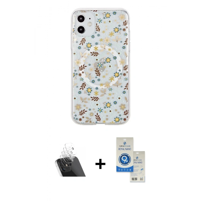 MARSİLYAN™- iPhone 11 Kılıf Pusula Form - Şeffaf Royal Nano Ekran Koruyucu + Şeffaf Kamera Lens Koruma Cam