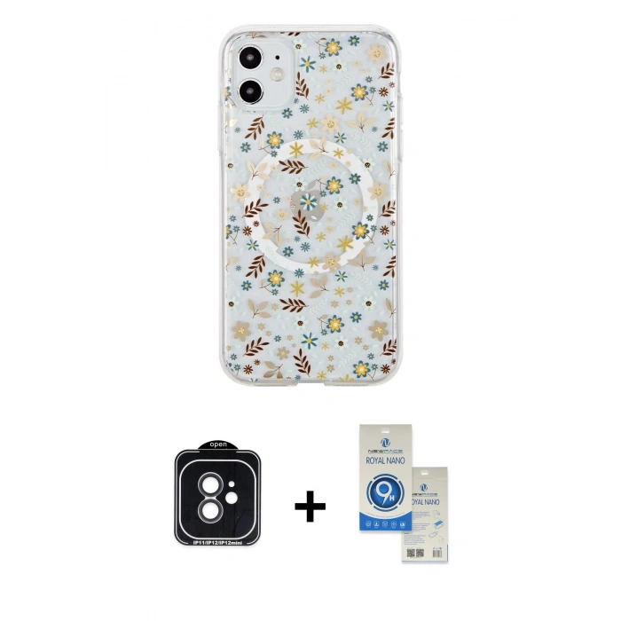 MARSİLYAN™- iPhone 11 Kılıf Pusula Form - Şeffaf Royal Nano Ekran Koruyucu + PVD Metal Kamera Lens - SH