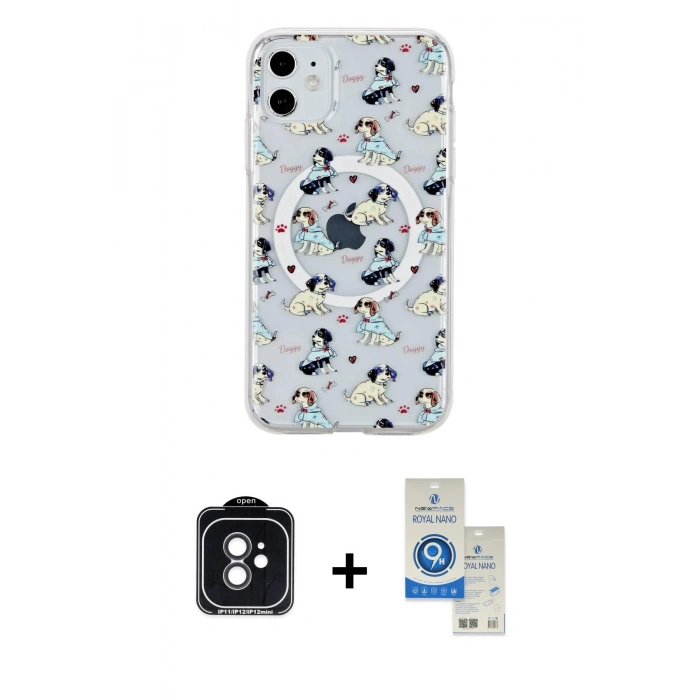 MARSİLYAN™- iPhone 11 Kılıf Pusula Form - Şeffaf Royal Nano Ekran Koruyucu + PVD Metal Kamera Lens - SH