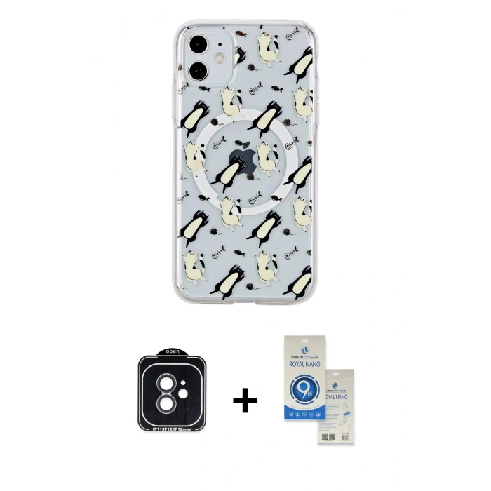 MARSİLYAN™- iPhone 11 Kılıf Pusula Form - Şeffaf Royal Nano Ekran Koruyucu + PVD Metal Kamera Lens - SH