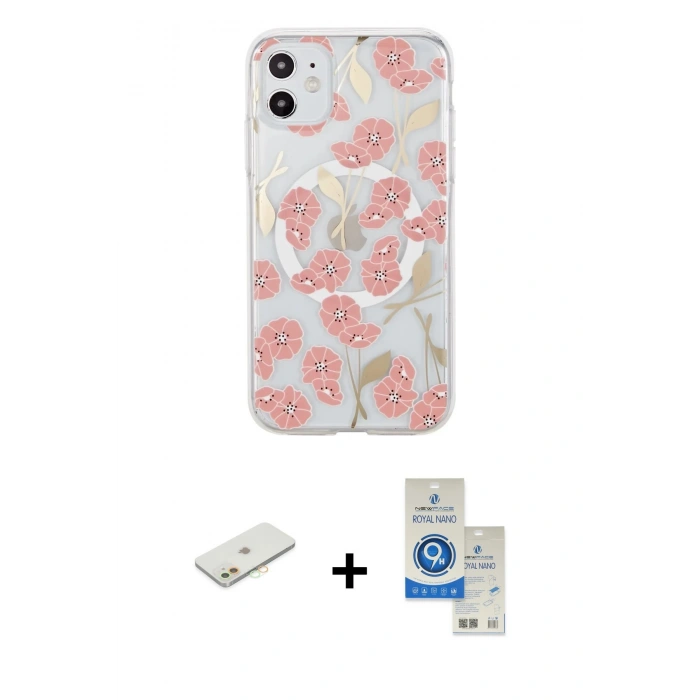 MARSİLYAN™- iPhone 11 Kılıf Pusula Form - Şeffaf Royal Nano Ekran Koruyucu + Renkli Kamera Lens Koruma Cam - TU