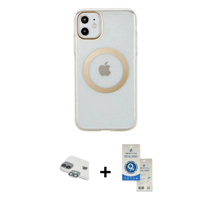 MARSİLYAN™- iPhone 11 Kılıf Pusula Form - Şeffaf Royal Nano Ekran Koruyucu + Pers Alüminyum Kamera Lens - YL