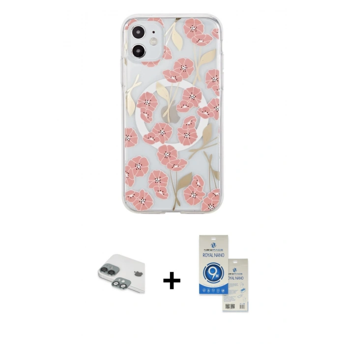 MARSİLYAN™- iPhone 11 Kılıf Pusula Form - Şeffaf Royal Nano Ekran Koruyucu + Pers Alüminyum Kamera Lens - YL
