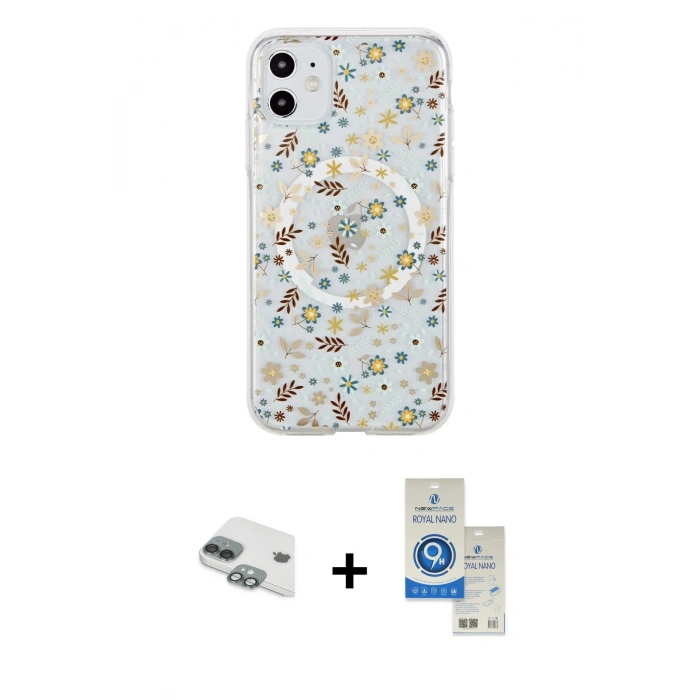 MARSİLYAN™- iPhone 11 Kılıf Pusula Form - Şeffaf Royal Nano Ekran Koruyucu + Pers Alüminyum Kamera Lens - YL