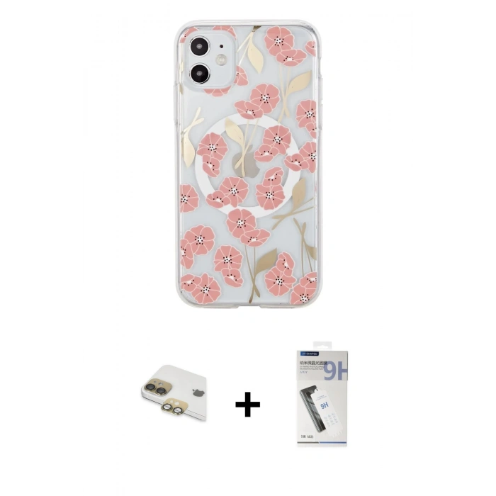 MARSİLYAN™- iPhone 11 Kılıf Pusula Form - Şeffaf Uv Polymer Nano Ekran Koruyucu + Pers Alüminyum Kamera Lens - GD