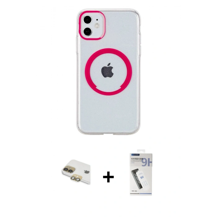 MARSİLYAN™- iPhone 11 Kılıf Pusula Form - Şeffaf Uv Polymer Nano Ekran Koruyucu + Pers Alüminyum Kamera Lens - GD