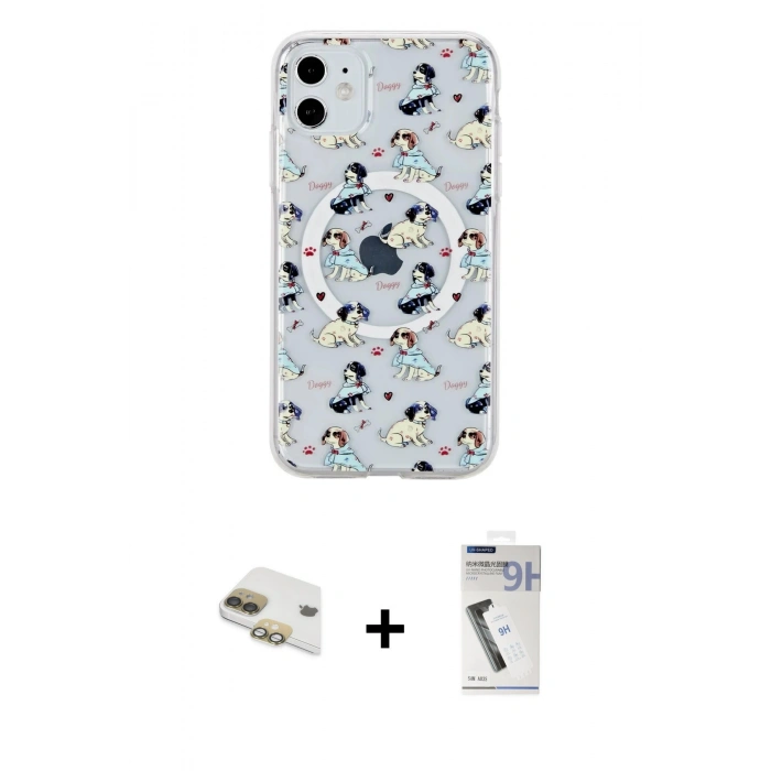 MARSİLYAN™- iPhone 11 Kılıf Pusula Form - Şeffaf Uv Polymer Nano Ekran Koruyucu + Pers Alüminyum Kamera Lens - GD