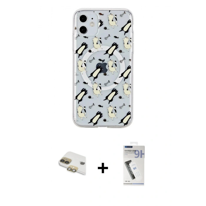 MARSİLYAN™- iPhone 11 Kılıf Pusula Form - Şeffaf Uv Polymer Nano Ekran Koruyucu + Pers Alüminyum Kamera Lens - GD