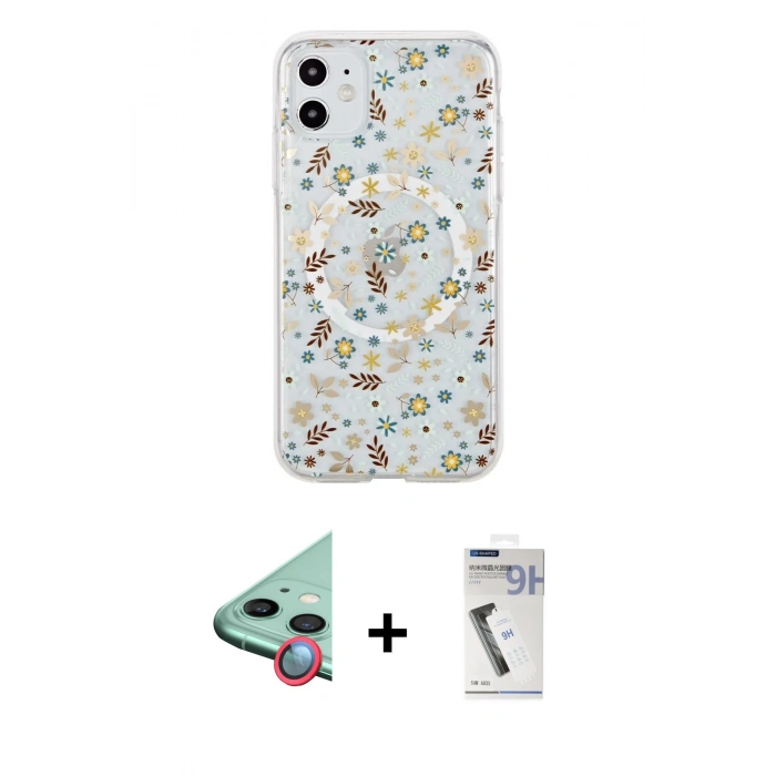 MARSİLYAN™- iPhone 11 Kılıf Pusula Form - Şeffaf Uv Polymer Nano Ekran Koruyucu + Raze Metal Kamera Lens - KI
