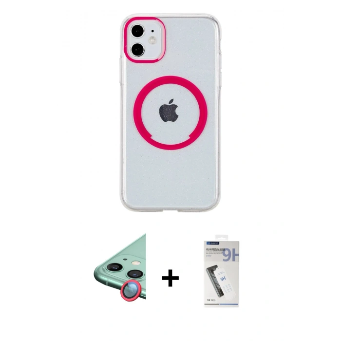MARSİLYAN™- iPhone 11 Kılıf Pusula Form - Şeffaf Uv Polymer Nano Ekran Koruyucu + Raze Metal Kamera Lens - KI