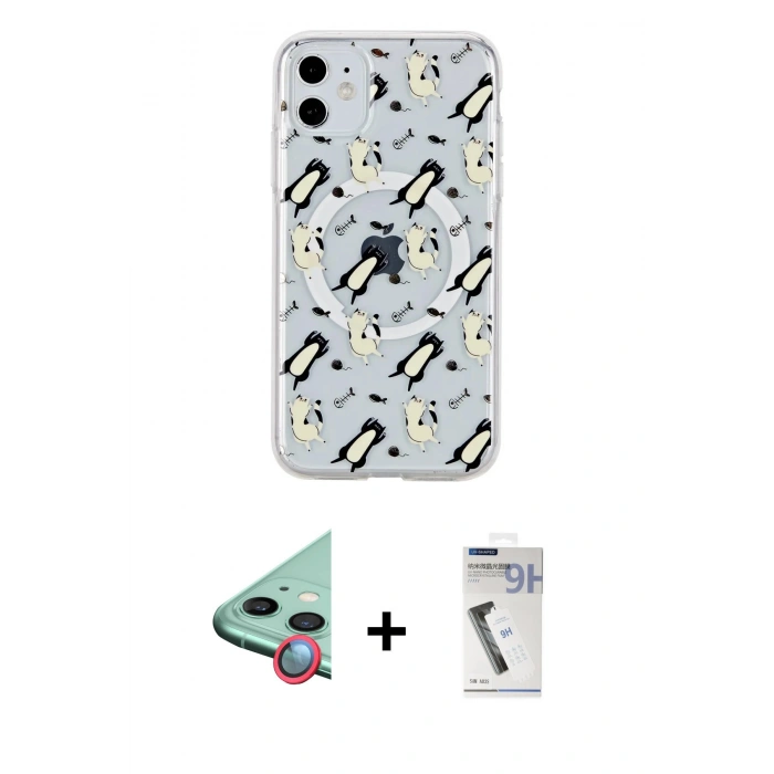 MARSİLYAN™- iPhone 11 Kılıf Pusula Form - Şeffaf Uv Polymer Nano Ekran Koruyucu + Raze Metal Kamera Lens - KI