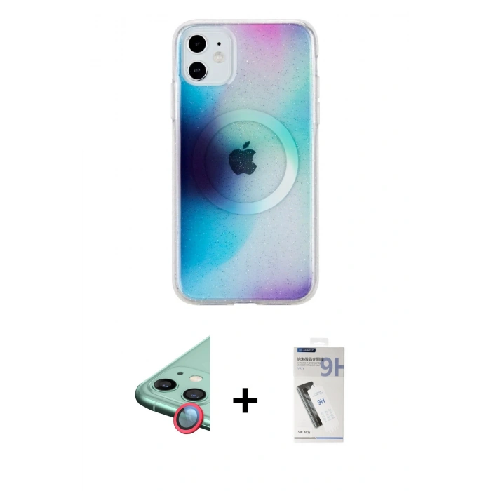 MARSİLYAN™- iPhone 11 Kılıf Pusula Form - Şeffaf Uv Polymer Nano Ekran Koruyucu + Raze Metal Kamera Lens - KI