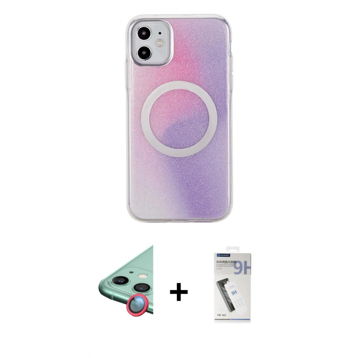 MARSİLYAN™- iPhone 11 Kılıf Pusula Form - Şeffaf Uv Polymer Nano Ekran Koruyucu + Raze Metal Kamera Lens - KI
