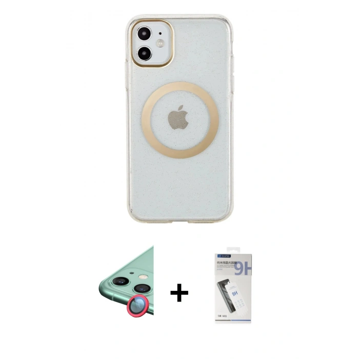 MARSİLYAN™- iPhone 11 Kılıf Pusula Form - Şeffaf Uv Polymer Nano Ekran Koruyucu + Raze Metal Kamera Lens - KI
