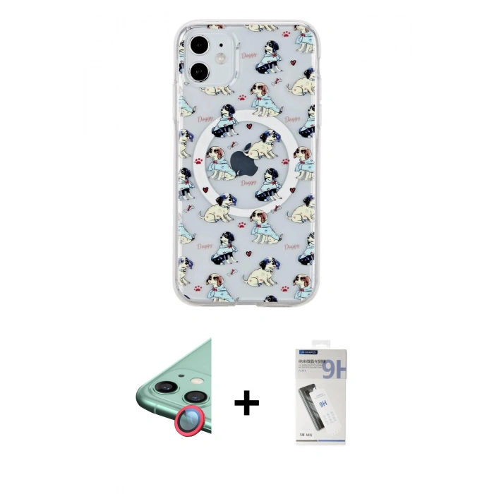 MARSİLYAN™- iPhone 11 Kılıf Pusula Form - Şeffaf Uv Polymer Nano Ekran Koruyucu + Raze Metal Kamera Lens - KI