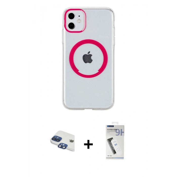 MARSİLYAN™- iPhone 11 Kılıf Pusula Form - Şeffaf Uv Polymer Nano Ekran Koruyucu + Lacivert Pers Alüminyum Kamera Lens