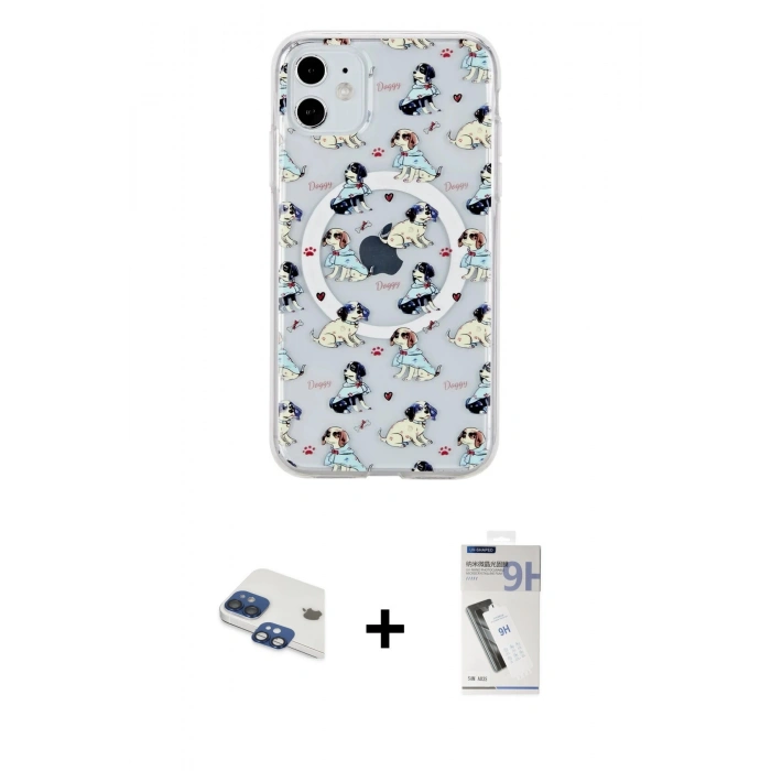 MARSİLYAN™- iPhone 11 Kılıf Pusula Form - Şeffaf Uv Polymer Nano Ekran Koruyucu + Lacivert Pers Alüminyum Kamera Lens