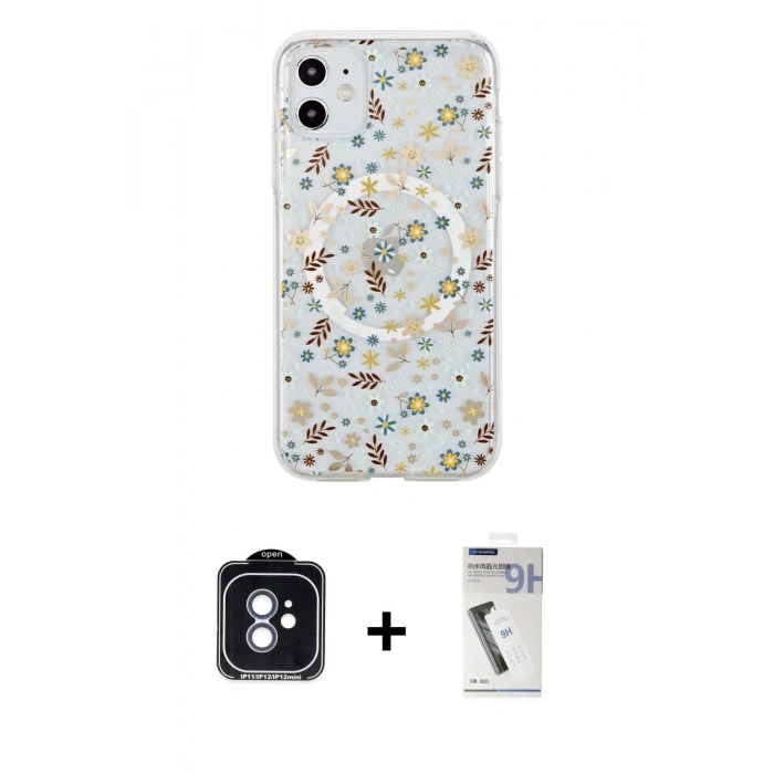 MARSİLYAN™- iPhone 11 Kılıf Pusula Form - Şeffaf Uv Polymer Nano Ekran Koruyucu + PVD Metal Kamera Lens - MI