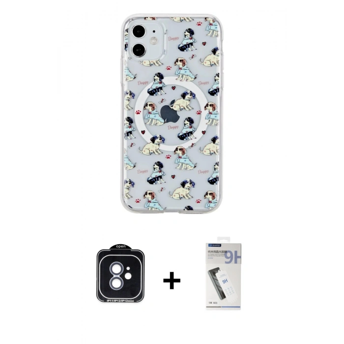 MARSİLYAN™- iPhone 11 Kılıf Pusula Form - Şeffaf Uv Polymer Nano Ekran Koruyucu + PVD Metal Kamera Lens - MI