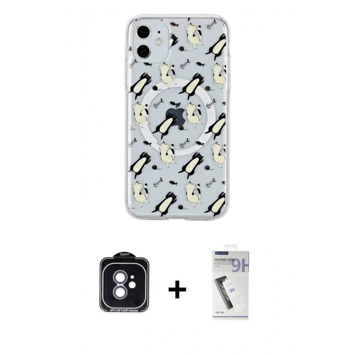 MARSİLYAN™- iPhone 11 Kılıf Pusula Form - Şeffaf Uv Polymer Nano Ekran Koruyucu + PVD Metal Kamera Lens - MI