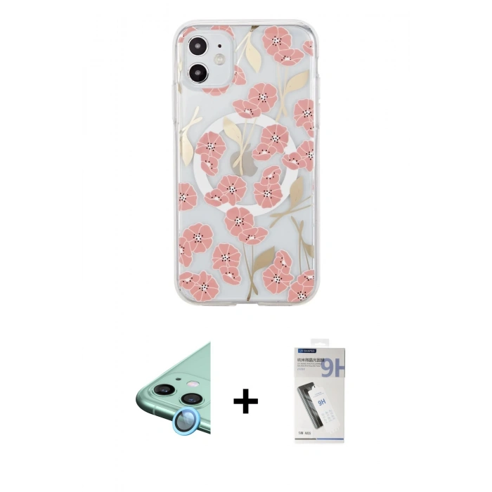 MARSİLYAN™- iPhone 11 Kılıf Pusula Form - Şeffaf Uv Polymer Nano Ekran Koruyucu + Mavi Raze Metal Kamera Lens