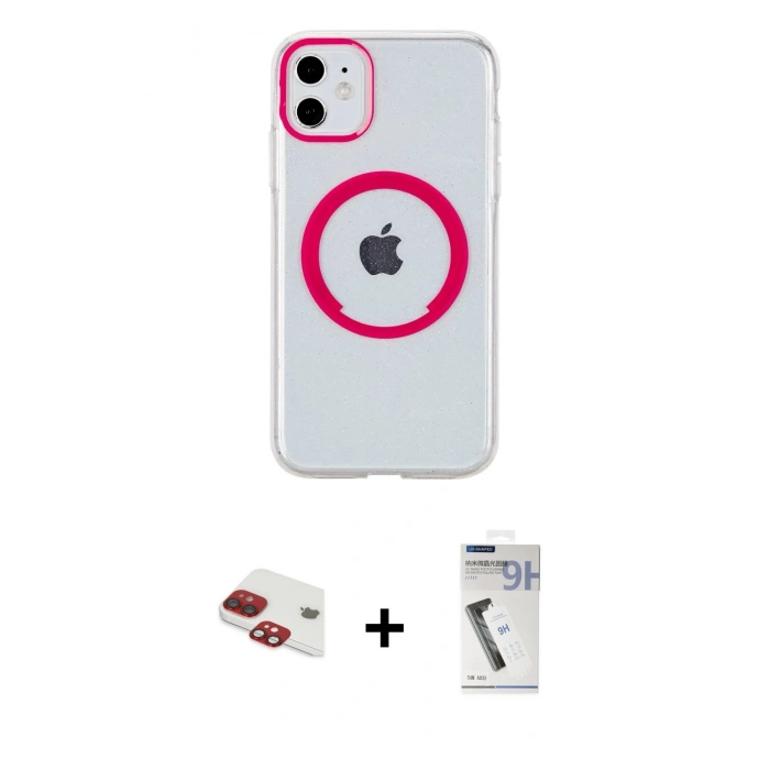 MARSİLYAN™- iPhone 11 Kılıf Pusula Form - Şeffaf Uv Polymer Nano Ekran Koruyucu + Pers Alüminyum Kamera Lens - KI
