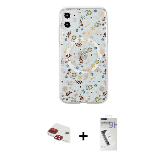 MARSİLYAN™- iPhone 11 Kılıf Pusula Form - Şeffaf Uv Polymer Nano Ekran Koruyucu + Pers Alüminyum Kamera Lens - KI