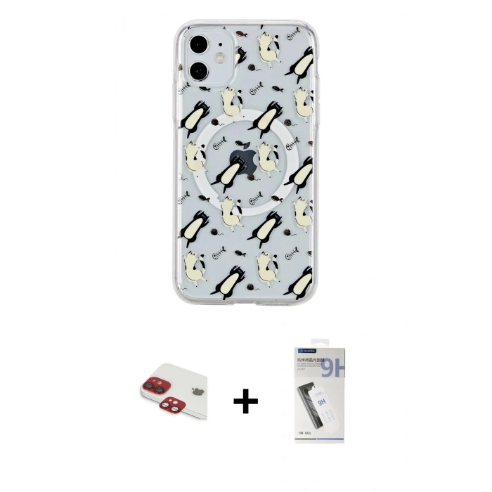 MARSİLYAN™- iPhone 11 Kılıf Pusula Form - Şeffaf Uv Polymer Nano Ekran Koruyucu + Pers Alüminyum Kamera Lens - KI