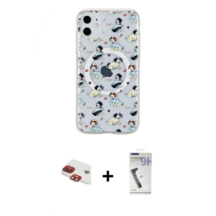 MARSİLYAN™- iPhone 11 Kılıf Pusula Form - Şeffaf Uv Polymer Nano Ekran Koruyucu + Pers Alüminyum Kamera Lens - KI