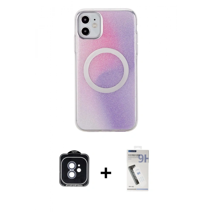 MARSİLYAN™- iPhone 11 Kılıf Pusula Form - Şeffaf Uv Polymer Nano Ekran Koruyucu + PVD Metal Kamera Lens - MI