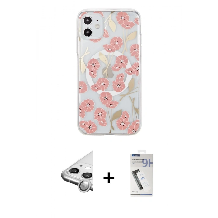 MARSİLYAN™- iPhone 11 Kılıf Pusula Form - Şeffaf Uv Polymer Nano Ekran Koruyucu + Raze Metal Kamera Lens - GS