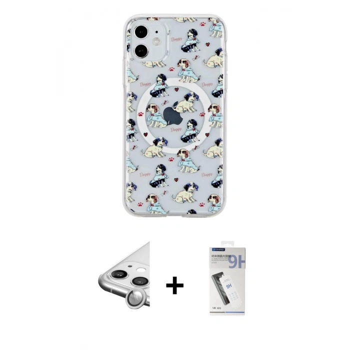 MARSİLYAN™- iPhone 11 Kılıf Pusula Form - Şeffaf Uv Polymer Nano Ekran Koruyucu + Raze Metal Kamera Lens - GS