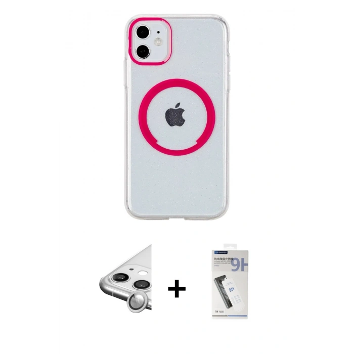 MARSİLYAN™- iPhone 11 Kılıf Pusula Form - Şeffaf Uv Polymer Nano Ekran Koruyucu + Raze Metal Kamera Lens - GS