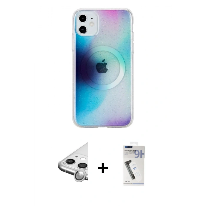 MARSİLYAN™- iPhone 11 Kılıf Pusula Form - Şeffaf Uv Polymer Nano Ekran Koruyucu + Raze Metal Kamera Lens - GS