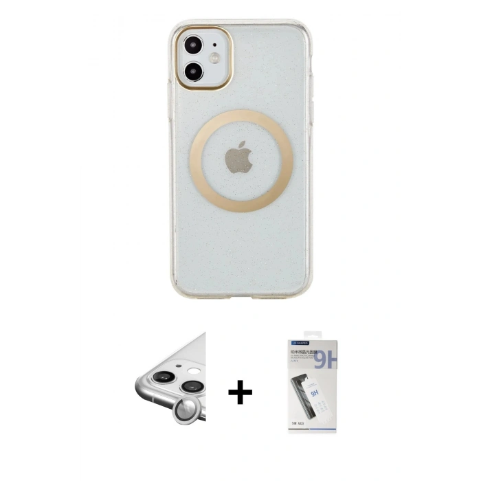 MARSİLYAN™- iPhone 11 Kılıf Pusula Form - Şeffaf Uv Polymer Nano Ekran Koruyucu + Raze Metal Kamera Lens - GS