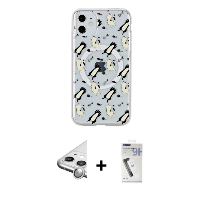 MARSİLYAN™- iPhone 11 Kılıf Pusula Form - Şeffaf Uv Polymer Nano Ekran Koruyucu + Raze Metal Kamera Lens - GS