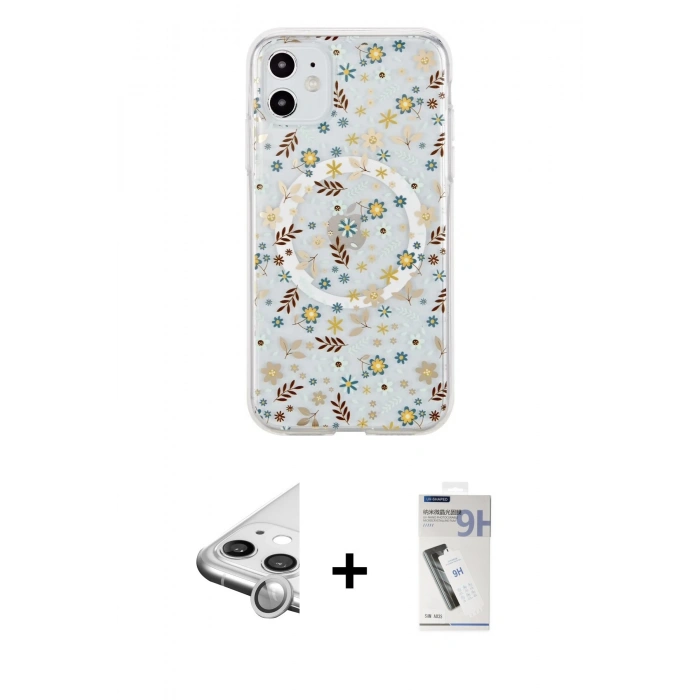 MARSİLYAN™- iPhone 11 Kılıf Pusula Form - Şeffaf Uv Polymer Nano Ekran Koruyucu + Raze Metal Kamera Lens - GS