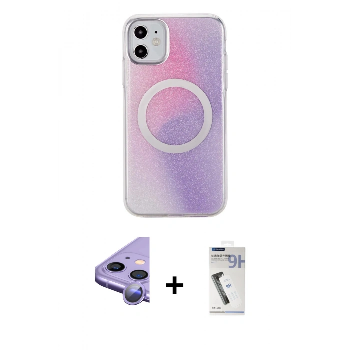 MARSİLYAN™- iPhone 11 Kılıf Pusula Form - Şeffaf Uv Polymer Nano Ekran Koruyucu + Raze Metal Kamera Lens - MR