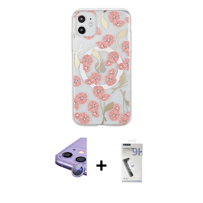 MARSİLYAN™- iPhone 11 Kılıf Pusula Form - Şeffaf Uv Polymer Nano Ekran Koruyucu + Raze Metal Kamera Lens - MR