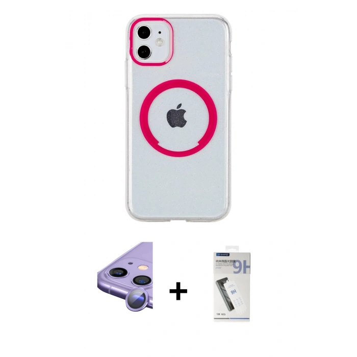 MARSİLYAN™- iPhone 11 Kılıf Pusula Form - Şeffaf Uv Polymer Nano Ekran Koruyucu + Raze Metal Kamera Lens - MR