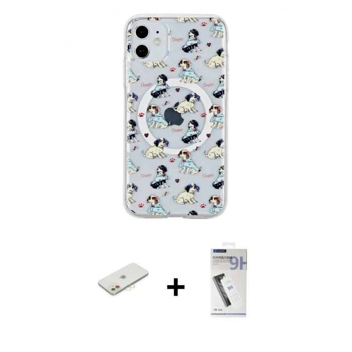 MARSİLYAN™- iPhone 11 Kılıf Pusula Form - Şeffaf Uv Polymer Nano Ekran Koruyucu + Renkli Kamera Lens Koruma Cam - TU
