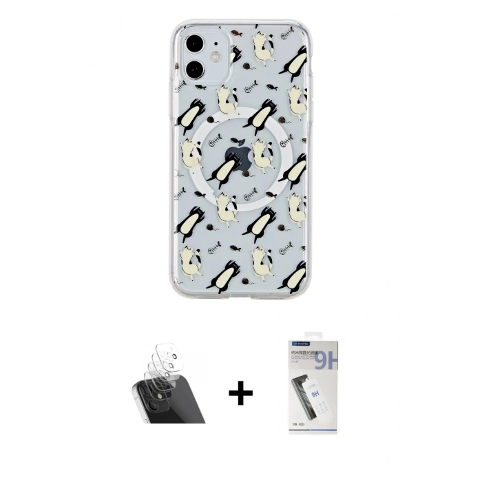 MARSİLYAN™- iPhone 11 Kılıf Pusula Form - Şeffaf Uv Polymer Nano Ekran Koruyucu + Kamera Lens Koruma Cam - SF