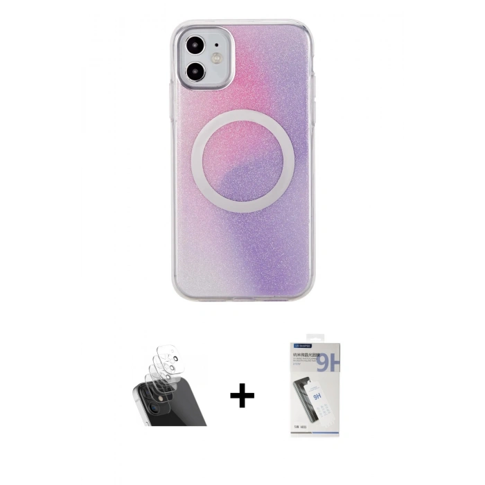 MARSİLYAN™- iPhone 11 Kılıf Pusula Form - Şeffaf Uv Polymer Nano Ekran Koruyucu + Kamera Lens Koruma Cam - SF