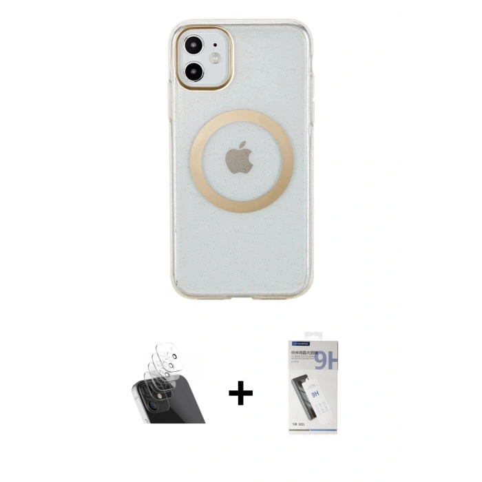 MARSİLYAN™- iPhone 11 Kılıf Pusula Form - Şeffaf Uv Polymer Nano Ekran Koruyucu + Kamera Lens Koruma Cam - SF