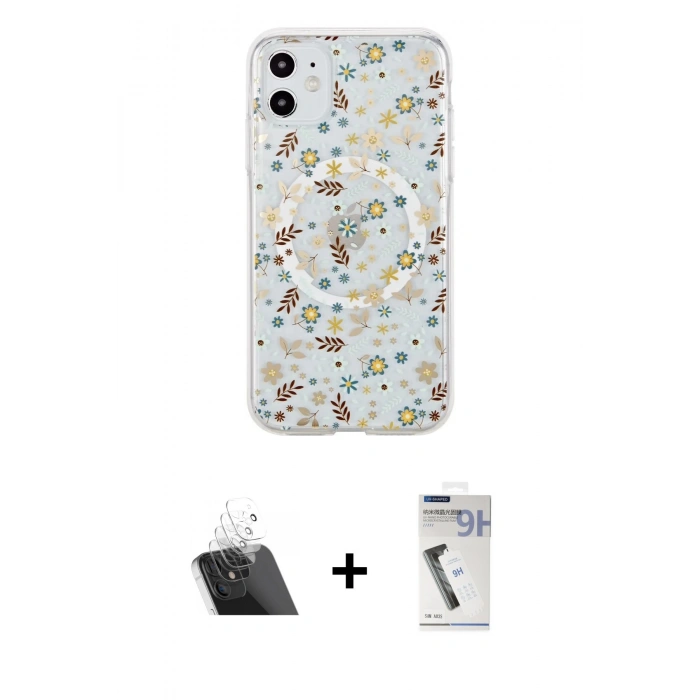 MARSİLYAN™- iPhone 11 Kılıf Pusula Form - Şeffaf Uv Polymer Nano Ekran Koruyucu + Kamera Lens Koruma Cam - SF