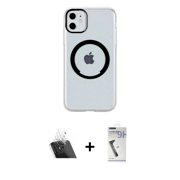 MARSİLYAN™- iPhone 11 Kılıf Pusula Form - Şeffaf Uv Polymer Nano Ekran Koruyucu + Kamera Lens Koruma Cam - SF