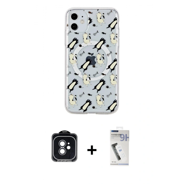 MARSİLYAN™- iPhone 11 Kılıf Pusula Form - Şeffaf Uv Polymer Nano Ekran Koruyucu + PVD Metal Kamera Lens - SH